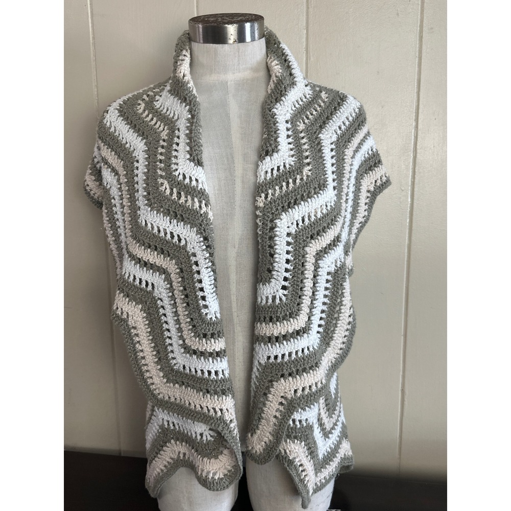Pure Womans S/M Handknit Chevron Zigzag‎ Open Front Cardigan Shawl Sweater